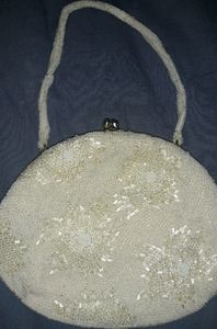 Vintage White Round Beaded Evening Clutch
